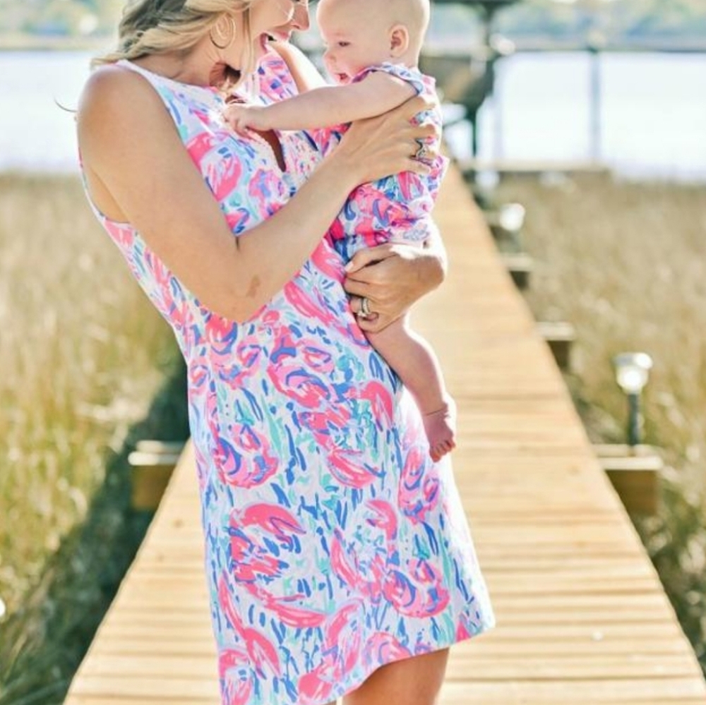 LILLY PULITZER Cosmic Coral Cracked Up Harper Dress Large Shift LOBSTER